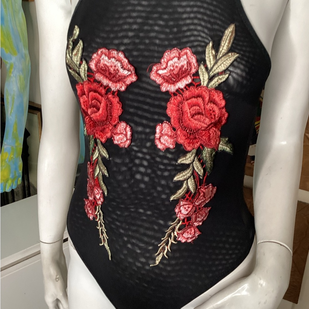 Call Me Eden Black embroidered flower accent